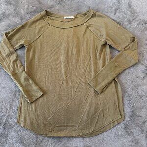 We The Free People Snowy Thermal Long Sleeve Shirt Top MEDIUM Olive Green